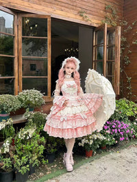 Hello Princess Lolita - Falling Cherry Blossoms - Plus-Size Bridal-Style Lolita Dress with Tiered Lace Skirt - Tao Yao pink package one / M