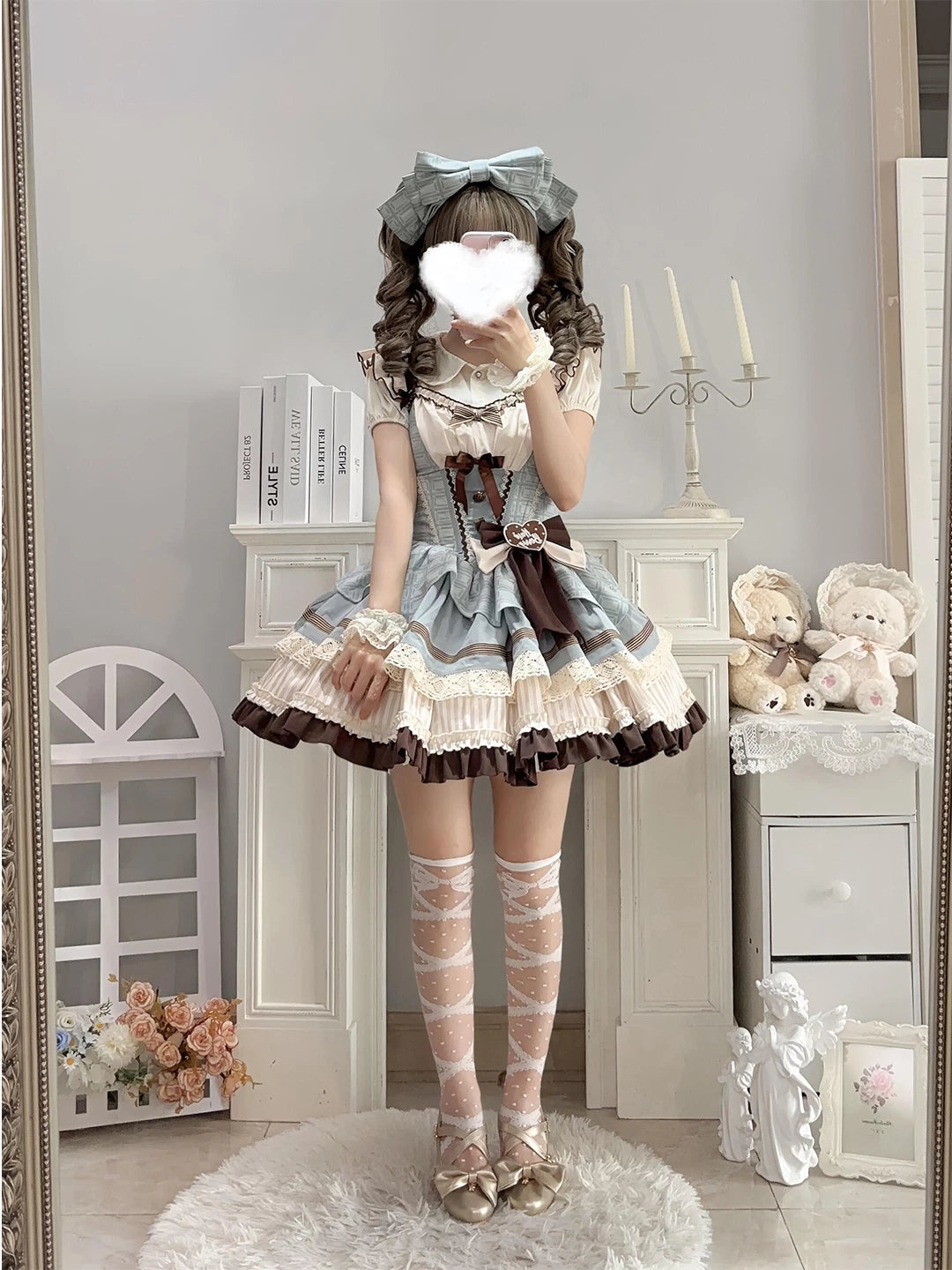Creamy - Mint Chocolate - Mint and Brown JSK Coordinate Set with Waist Bow