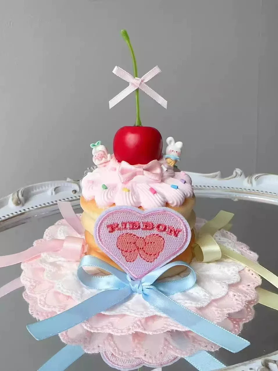 Golden Pikaka - Cherry and Strawberry Cake Collection - Frosted Small Top Hat with Fruit Toppings