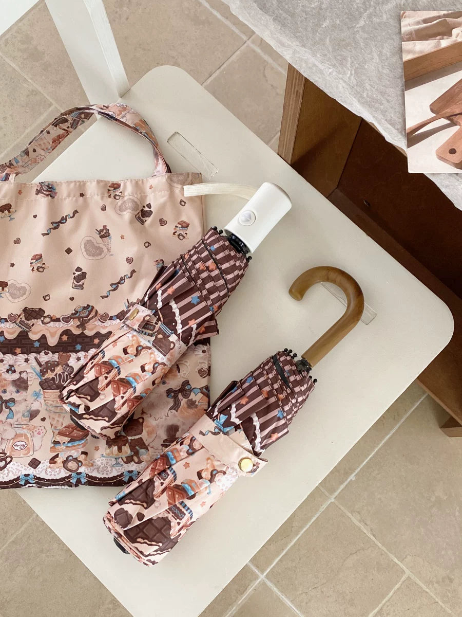 Independent Brand - Milk Coffee Calico Cat - Cat-Print Sun/Rain Umbrella