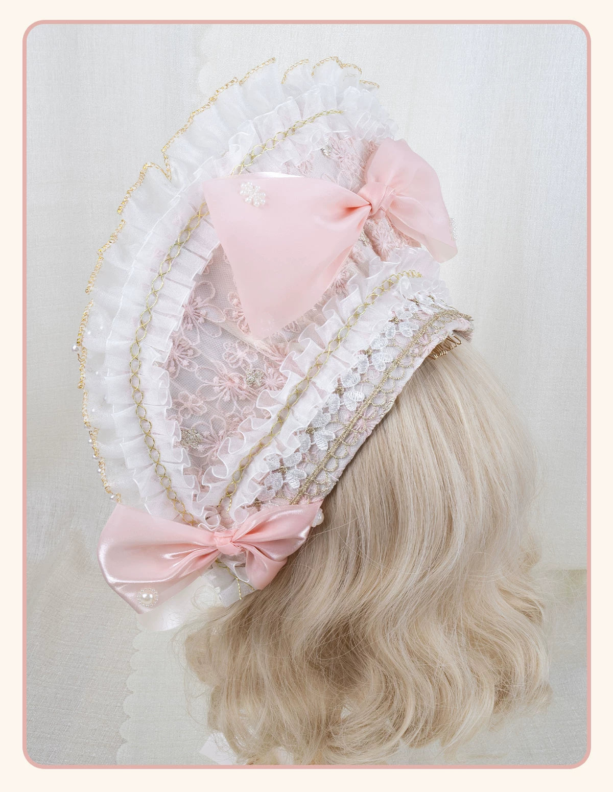 Stardust Rose - Pearl Rose Garden - Bonnet-Style Flat Hat with Rose Florals