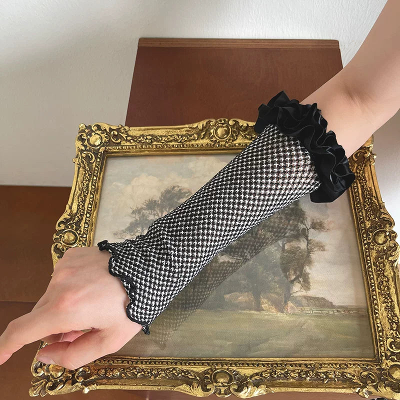 Sock Noble - Classic Houndstooth - Long Arm Warmers with Fishnet Panels