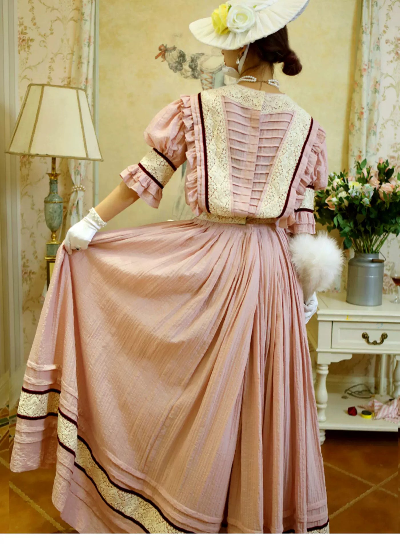 LACE GARDEN - Edwardian Rose Tea - Custom Edwardian Tea Dress with Pleated Bodice