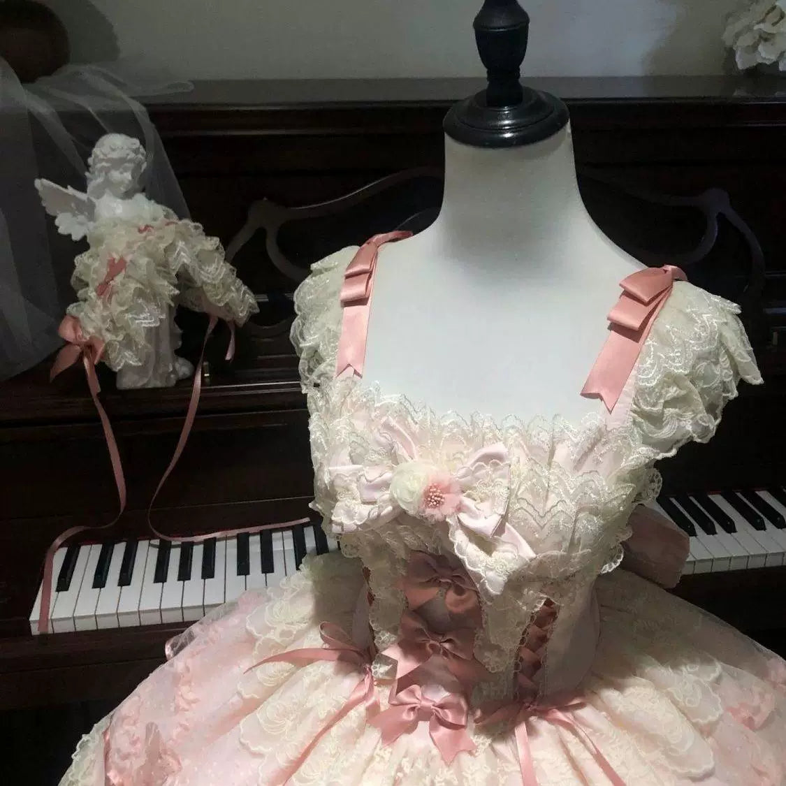 Sweetheart Dream Machine - Rose Poem Ballet - Strappy JSK dress with lace ruffles and ribbon bows