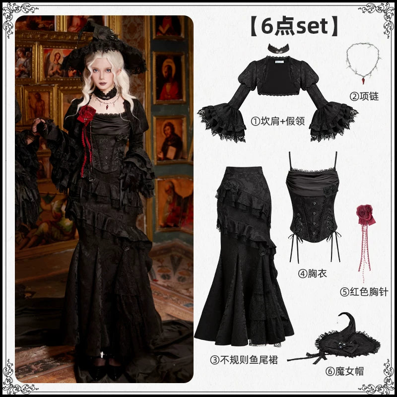 With PUJI - Twilight - Black Gothic Lolita Skirt Set, Witch-Inspired detail view 9