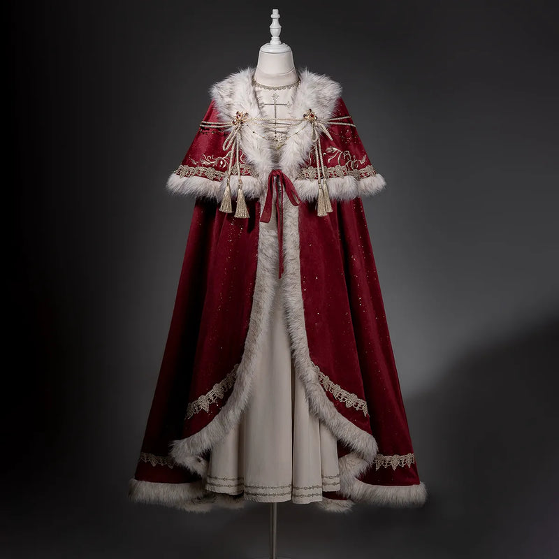 Fan Hua Xin Imperial Coronation Plush Cape & Dress — Cape with Charm + Dress