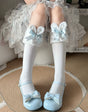 White rabbit ears, blue polka-dot bow / One size (calf circumference up to 40 cm)