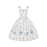 With PUJI - Iris - Lolita JSK Dress, Embroidery & Print - Front Embroidered Hemline Print Long JSK + Belt - Pre-order, ships from Nov 6 / S