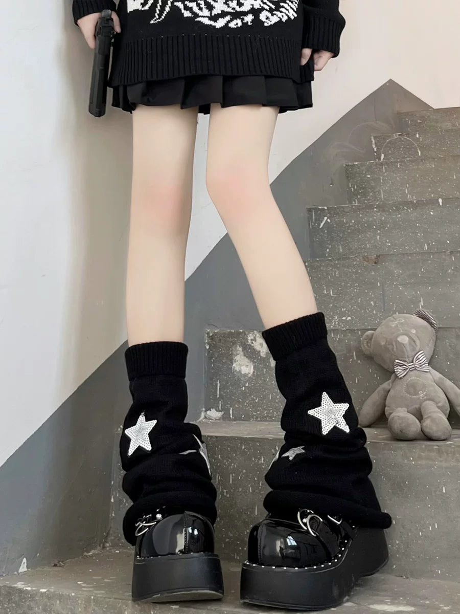 Floral Milk Cat - Star Slouch - Knit star leg warmers in black, milk white or gray