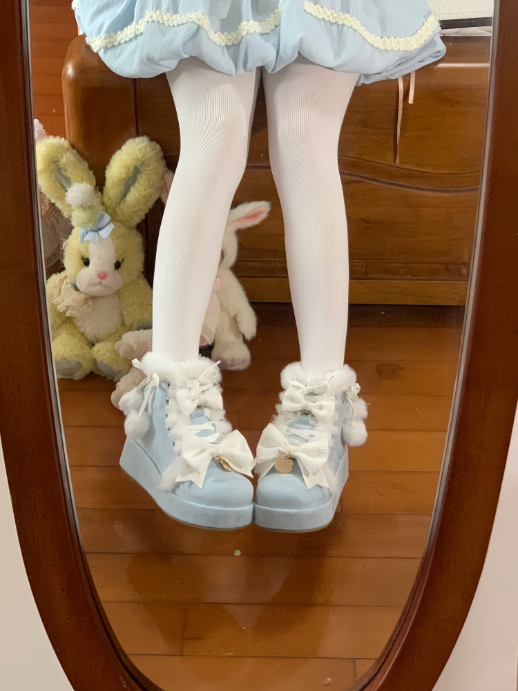 Aimee Warm & Cosy Lolita shoes — blue boots with a pastel coordinate