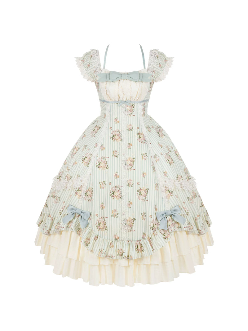 With PUJI - Meeting Austen - Cotton Classic Lolita Rose Printed OP Dress detail view 5