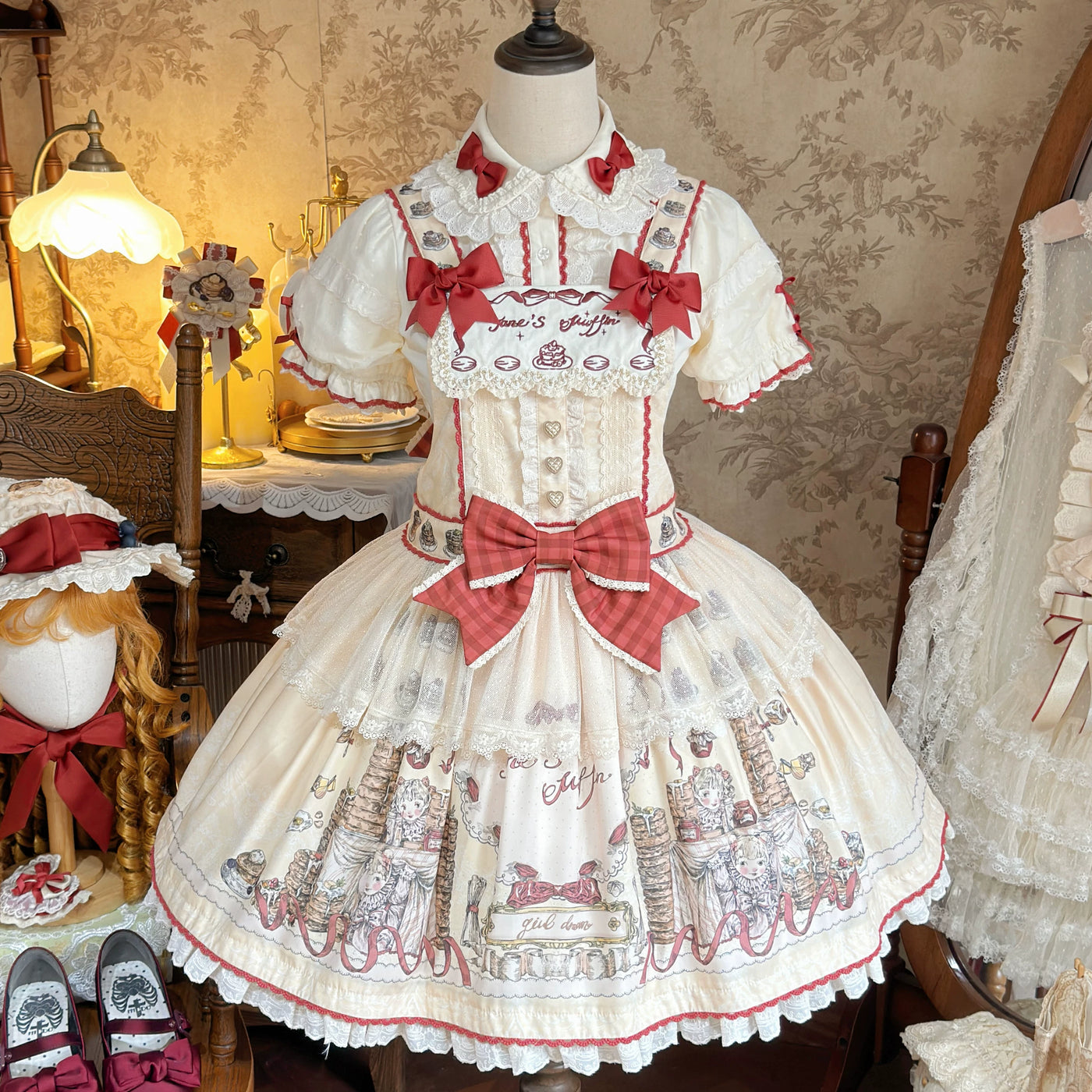 DayRabbit - Muffin Postman - Blue or Beige OP and Pinafore Dresses with Detachable Bows