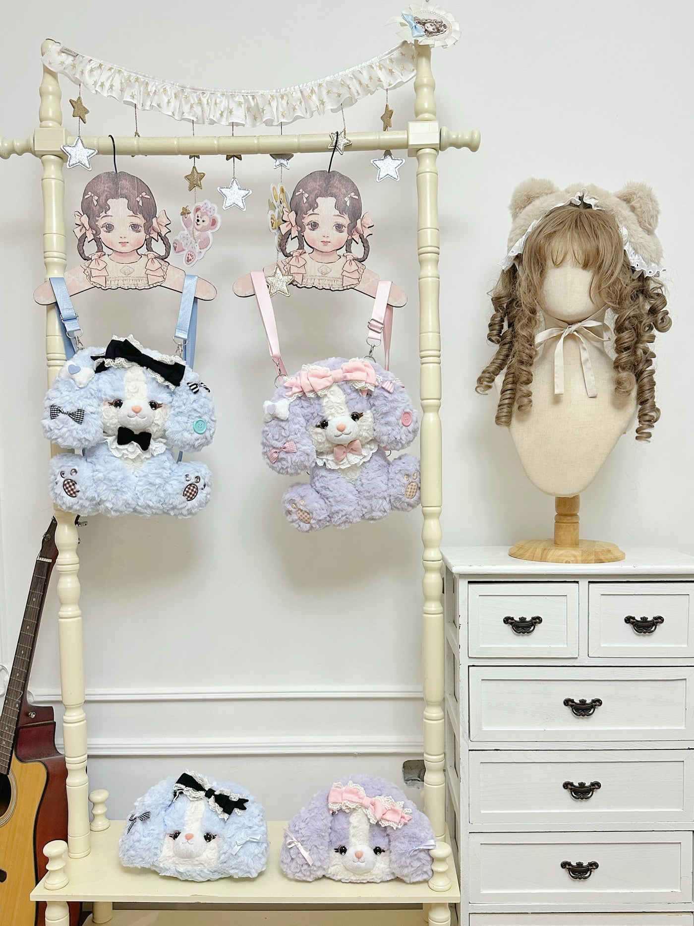 Taro small face bag Lolita backpack with plush puppy design