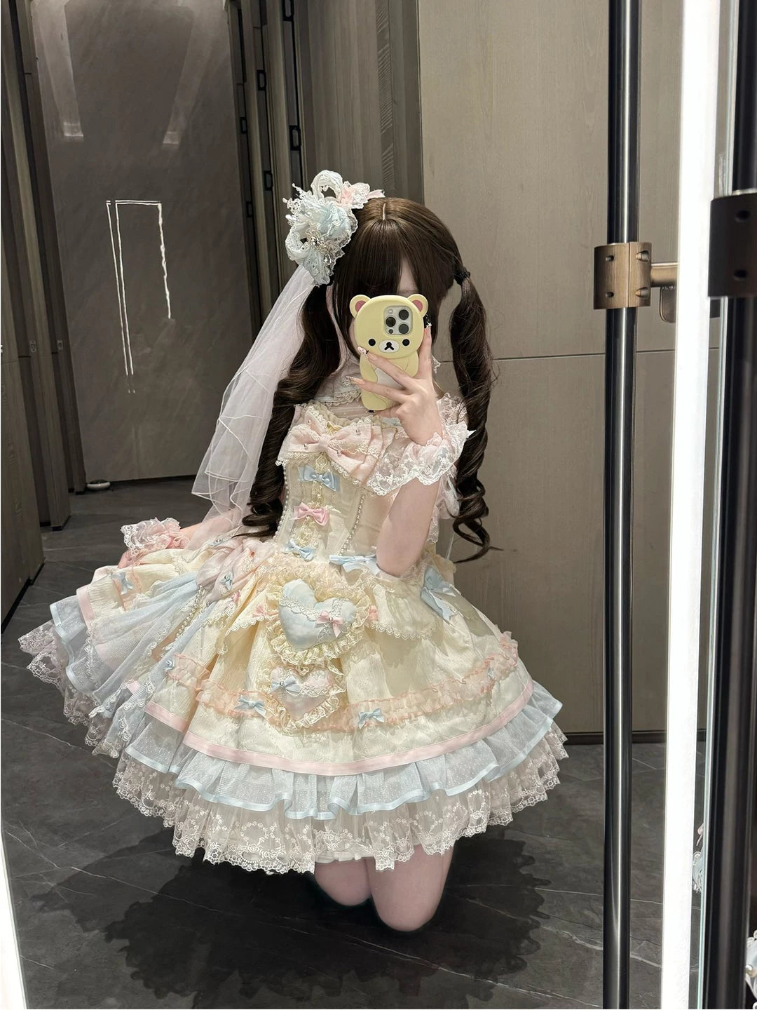 Creamy - Blue-Pink Ballet Veil - JSK Suspender Dress Set with Bow Veil