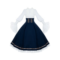 With PUJI - Eternal Crown - Lolita OP Dress - Colorblock Fake Two-piece Flared Long OP Early stock / S