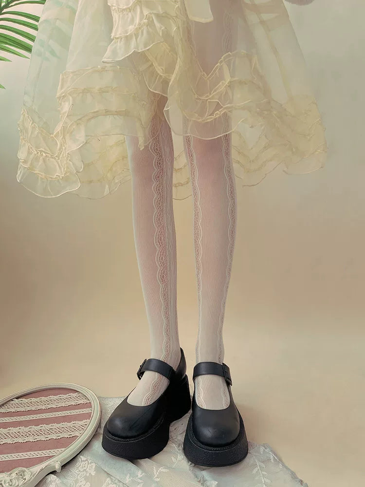 Sock Noble - Heart Lace - White or black lace tights with vertical lace panels