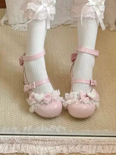 Aimee Little Sakura Lolita shoes — front view of pink Mary Janes