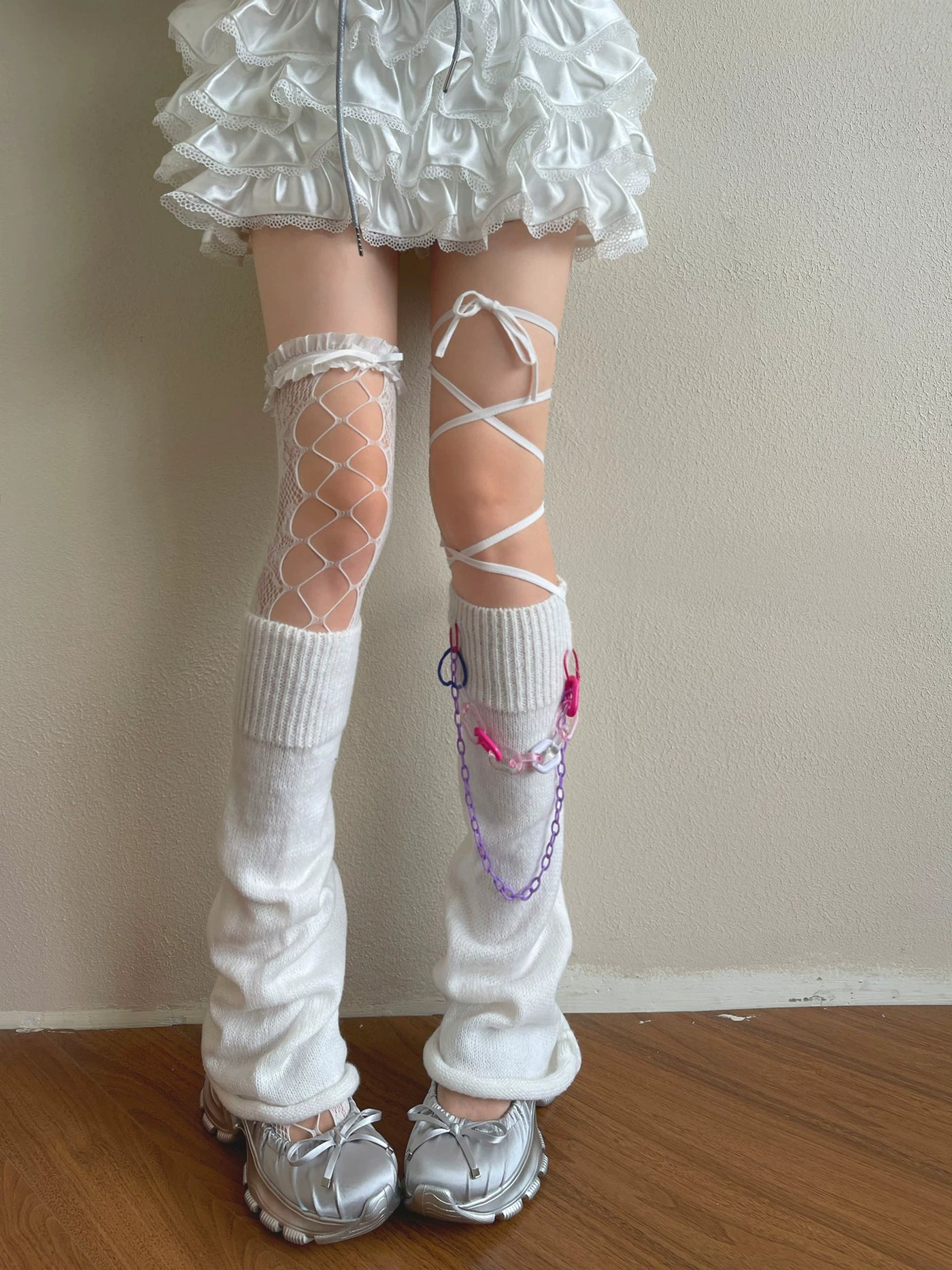 Sock Noble - Punk Layering - Lolita sock covers with lace straps and flared cuffs