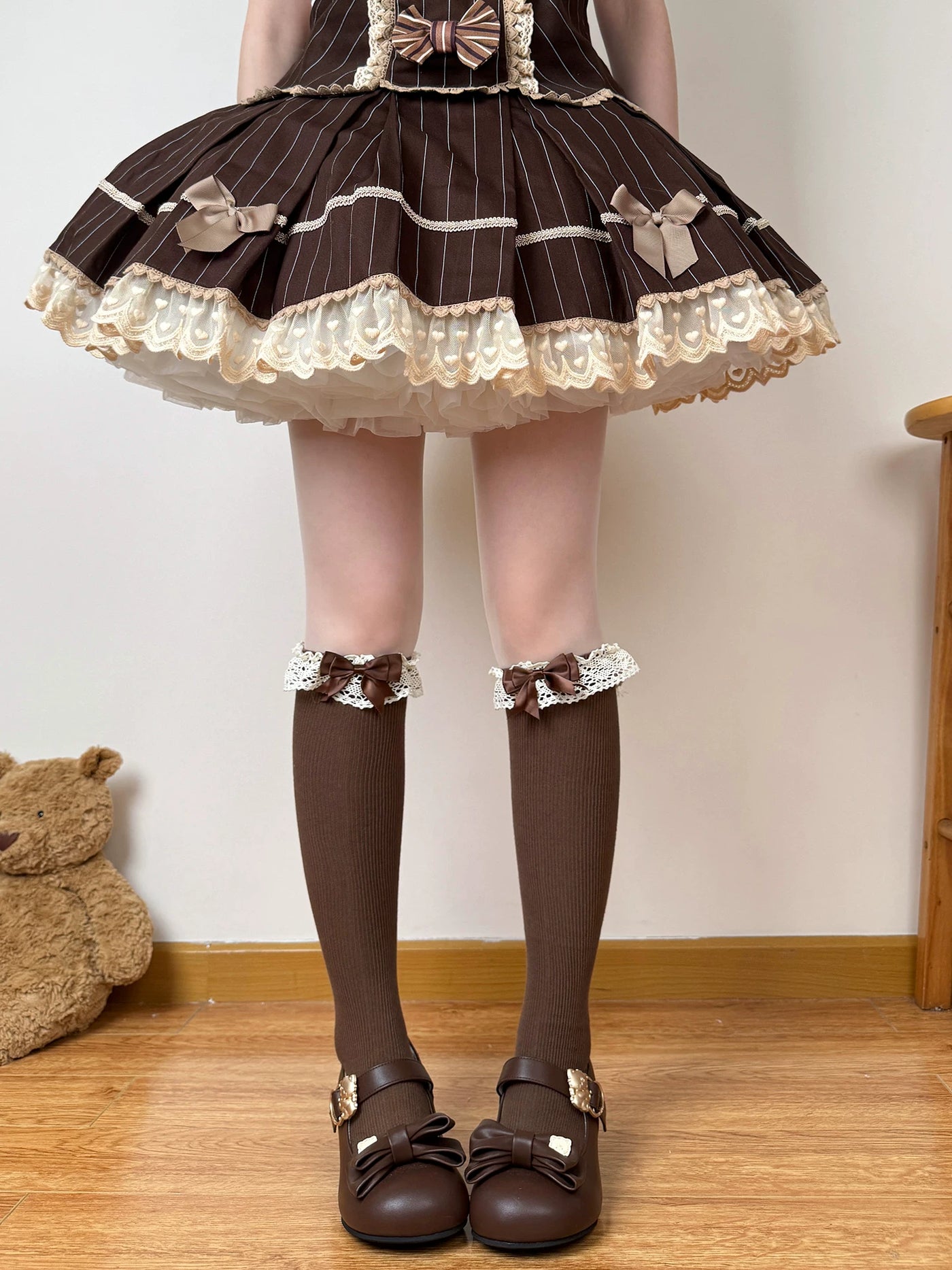 Chubby Bear Tales - Caramel Cocoa - Calf and Mid-Calf Socks with Lace Cuffs