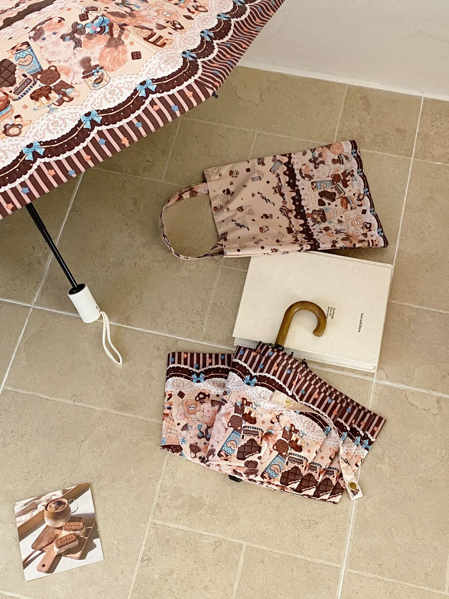 Independent Brand - Milk Coffee Calico Cat - Cat-Print Sun/Rain Umbrella