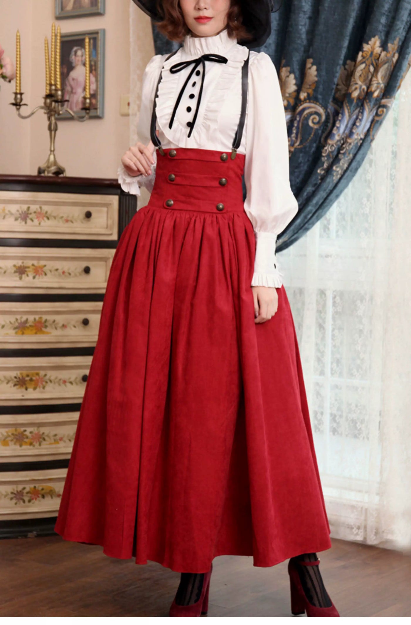 LACE GARDEN - Magic Academy - High-Waist Full Skirt Set with Ruffled Blouse