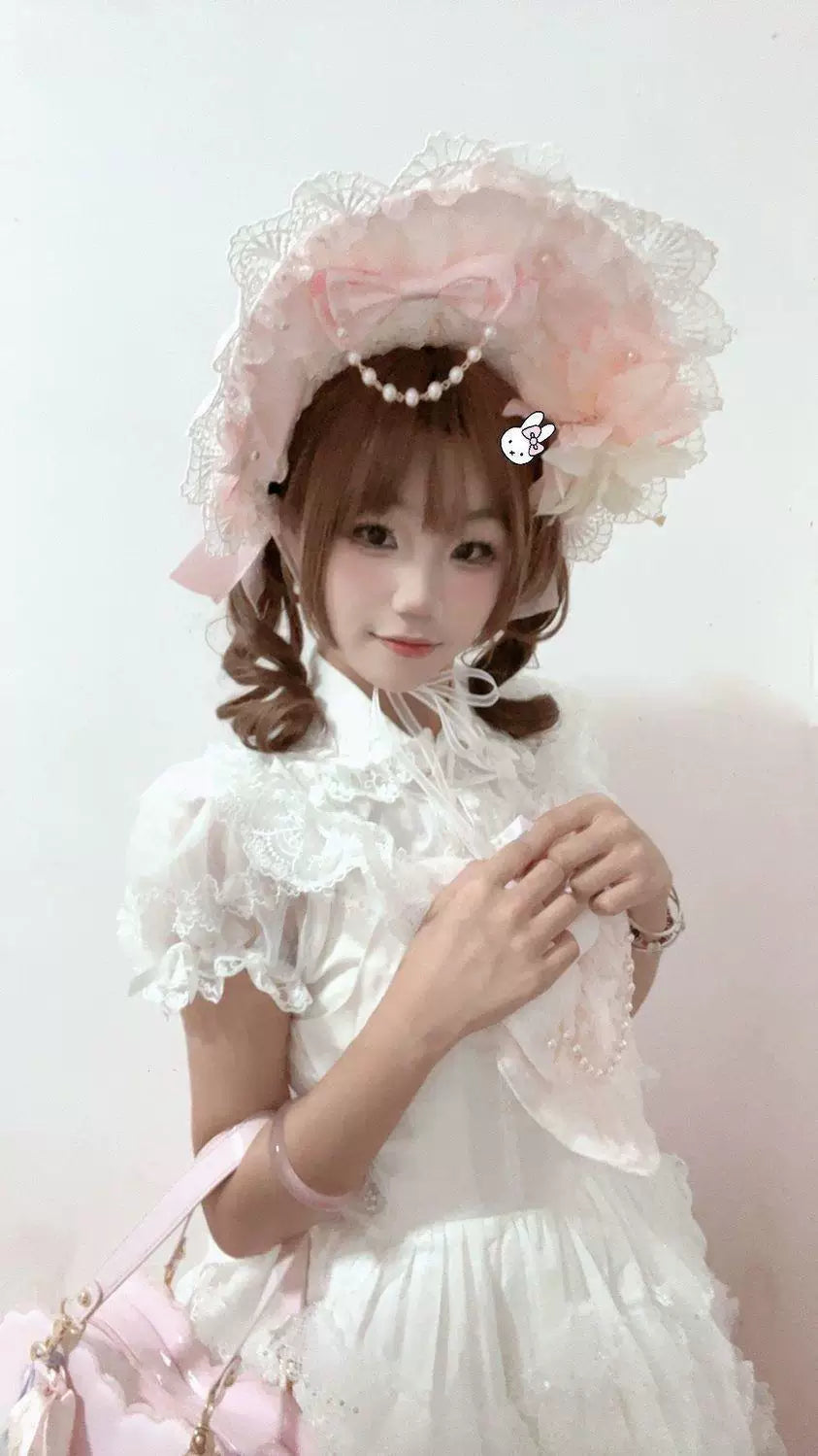 Sweetheart Dream Machine - Summer Ribbon Lace - Short-sleeve blouse with a ruffled lace collar
