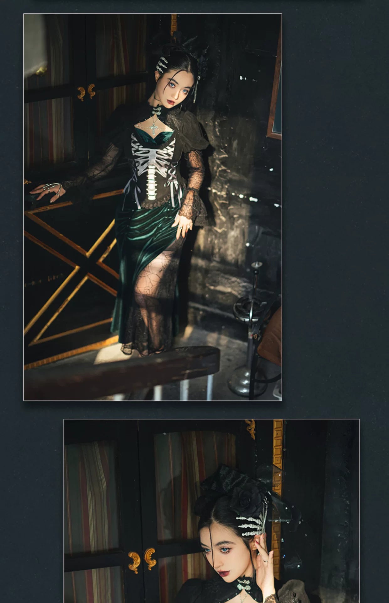 Baozi Pig - Deep Abyss Nightmare - Dark-Green One-Piece Qipao Dress with a Fishtail Hem