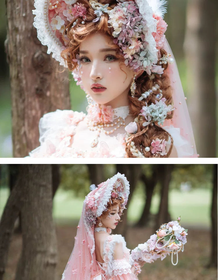 Handmade - Floral Bonnet Headwear - Sweet lolita bonnet headwear