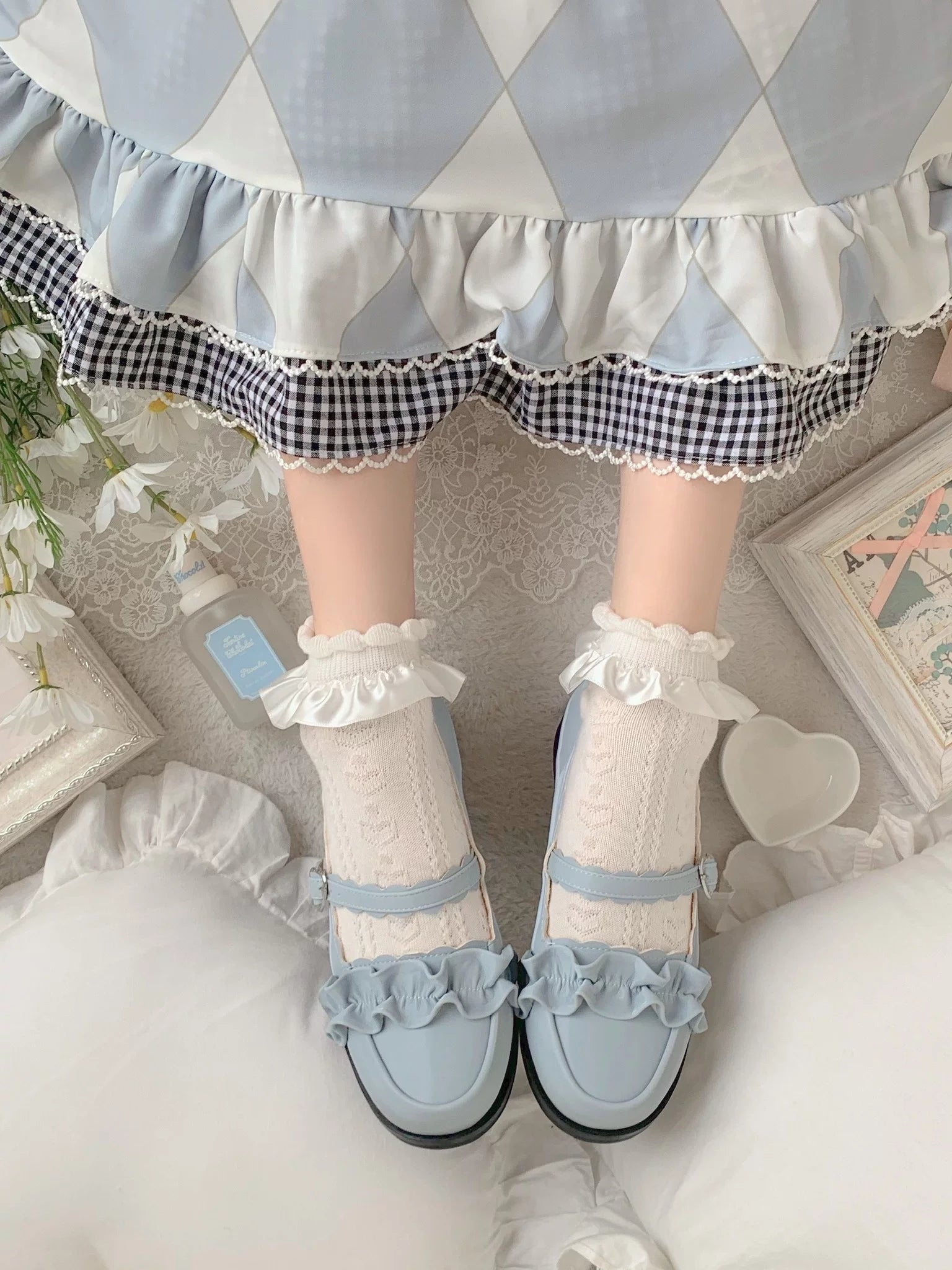 Sheep Puff Melulu Rare Color Lolita shoes featuring pastel knit puff design and decorative sheep embellishments.