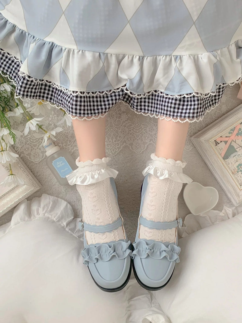 Sheep Puff Melulu Rare Color Lolita shoes featuring pastel knit puff design and decorative sheep embellishments.