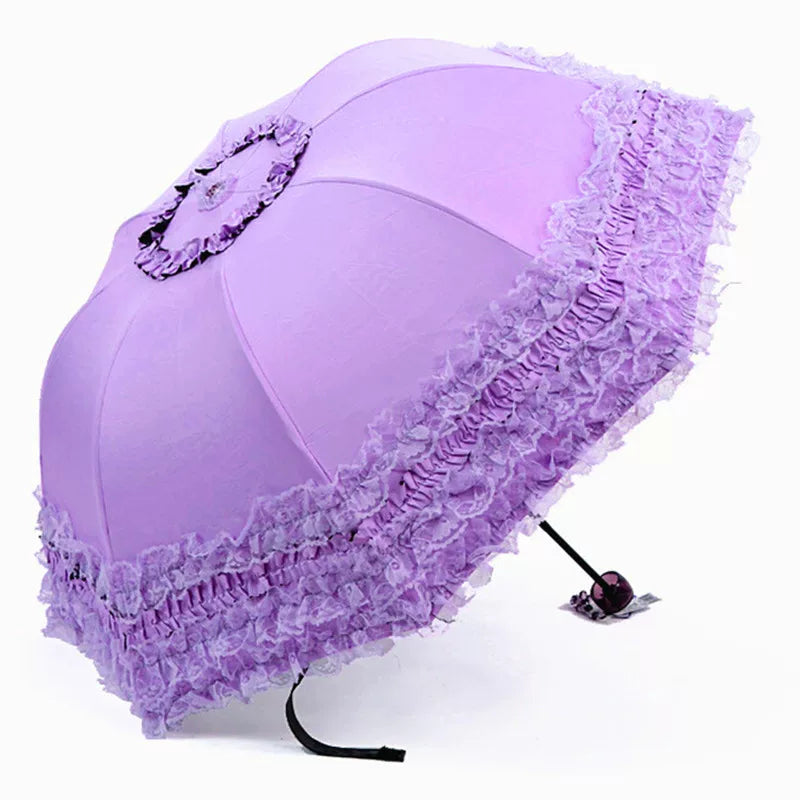 Qiteng - Foldable Lolita Parasol - One-size Lolita parasol with lace or floral-and-embroidery detail