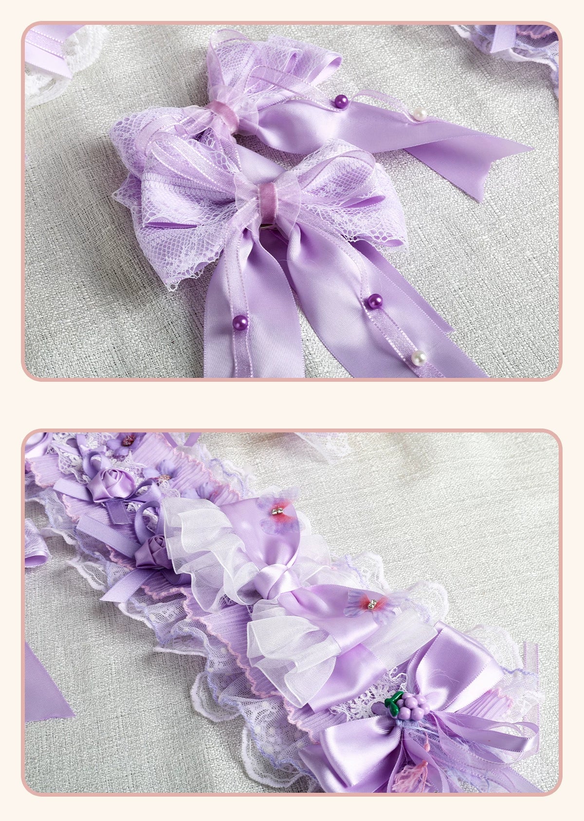 Stardust Rose - Taro Bridal - Purple Floral Headwear and Hand-Sleeve Options with Bows