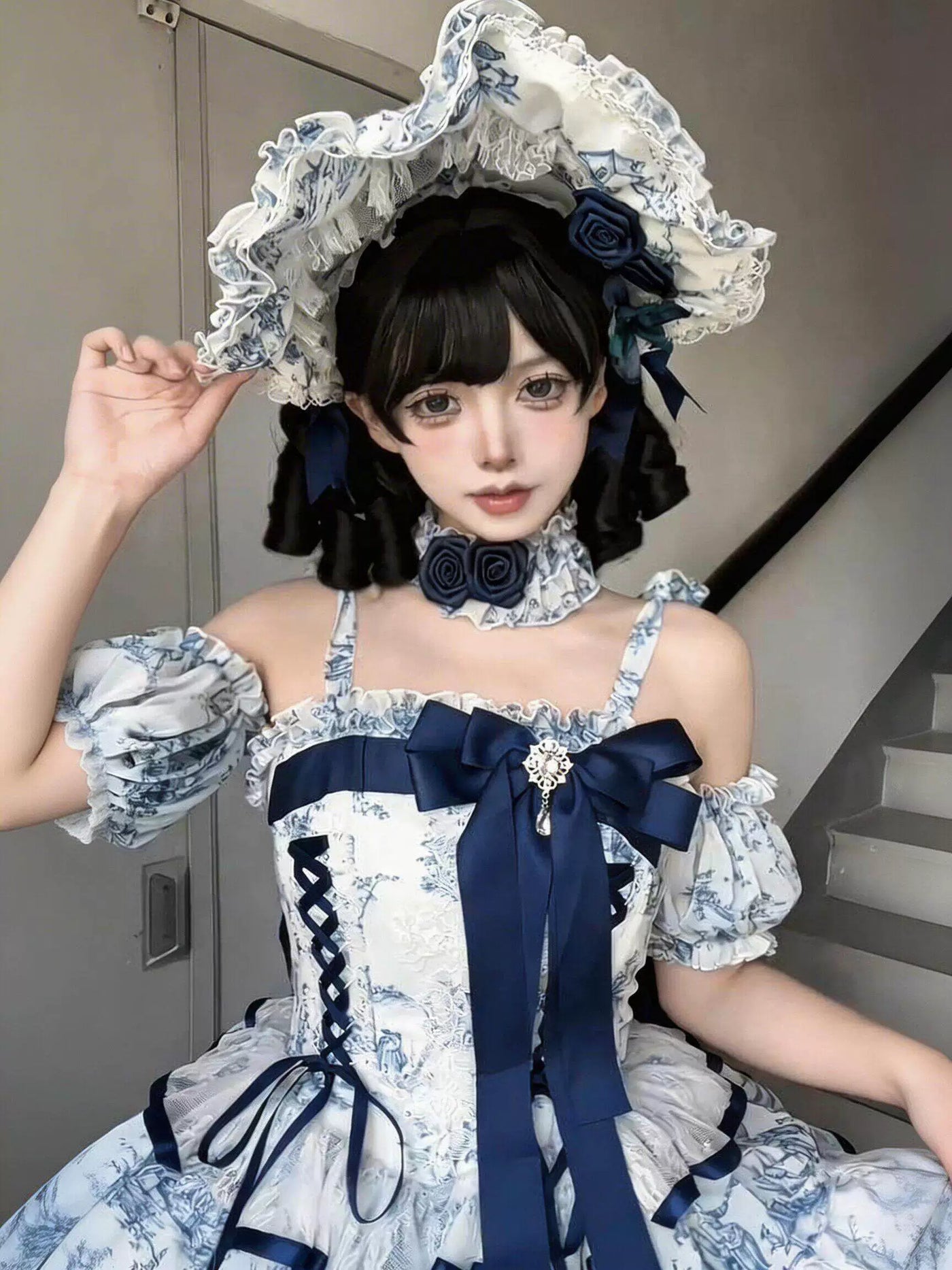 Creamy - Blue Rose Print - 90 cm Dress Set