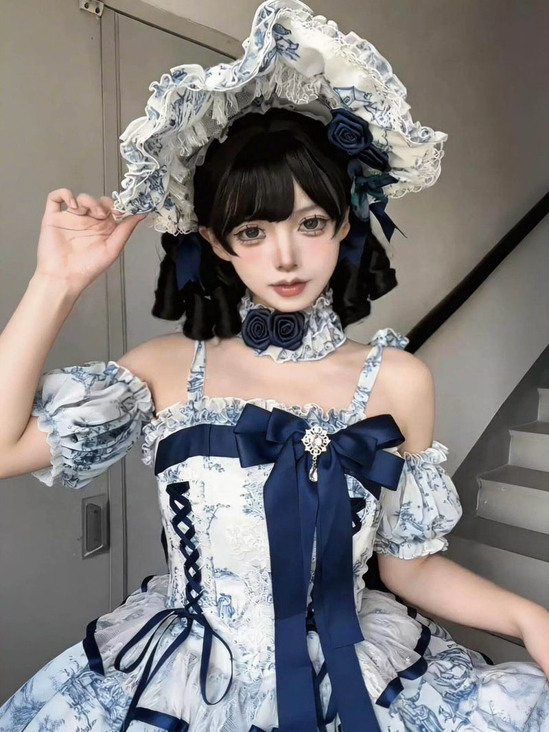 Creamy - Blue Rose Print - 90 cm Dress Set