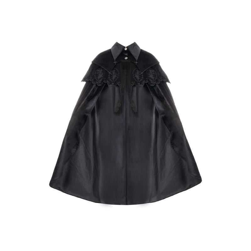 With PUJI - Pilgrim - Black Gothic Lolita Cape, Detachable 2-Piece
