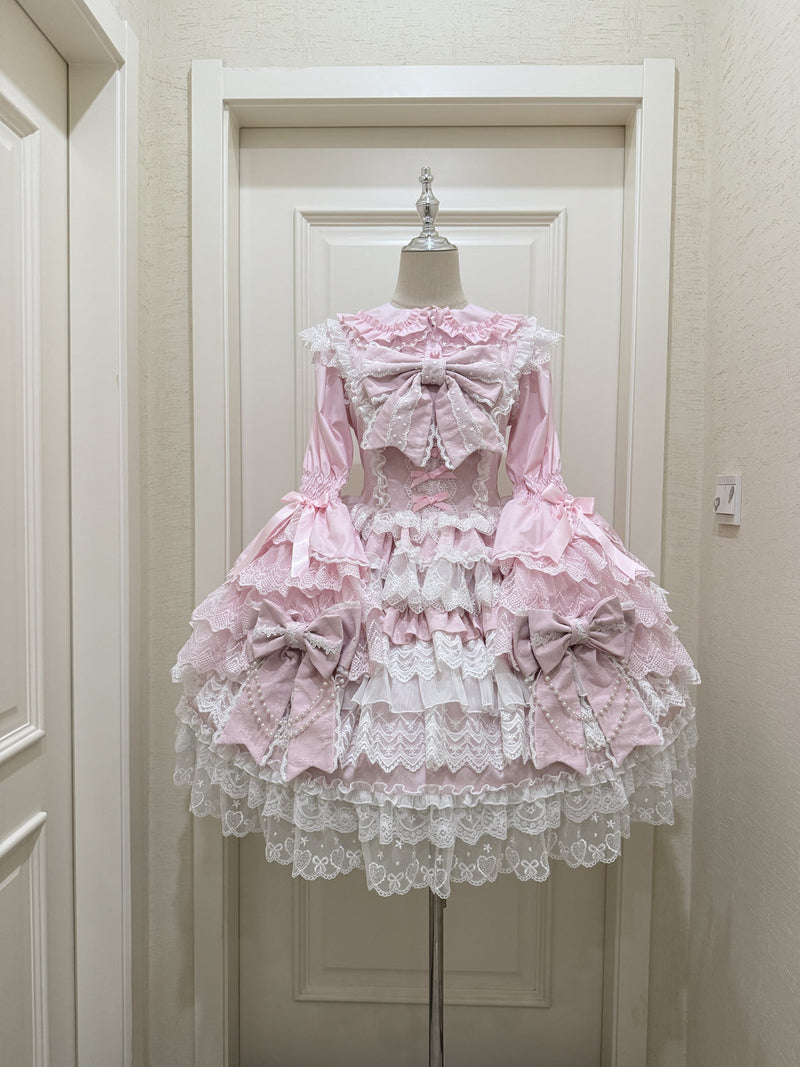 Cross Heart Knot - Sweet Lolita JSK Suit Tiered Ruffles Dress, Lace Blouse (L M S) 42611:747099