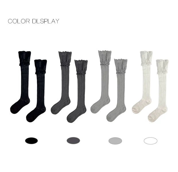White Socks - Ballet Lace - Mid-calf socks with lace cuffs
