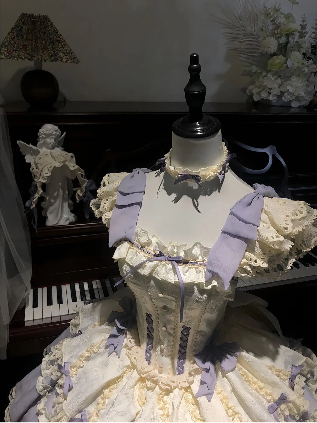 Creamy - Lavender Ballet - Purple Dress Set with Lace Ruffles and Train