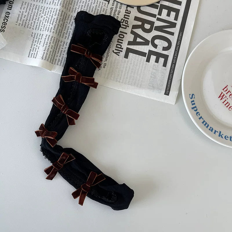Sock Noble - Gothic Bow Lace - Mid-Calf Slouch Socks with Openwork Lace