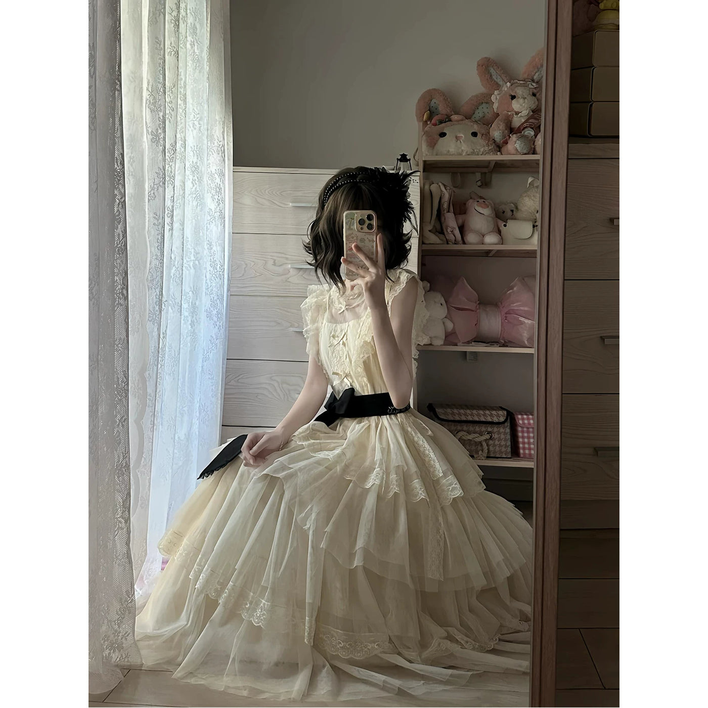 Creamy - Cream Tiered Lace - Cream OP Dress with Tiered Lace Skirt