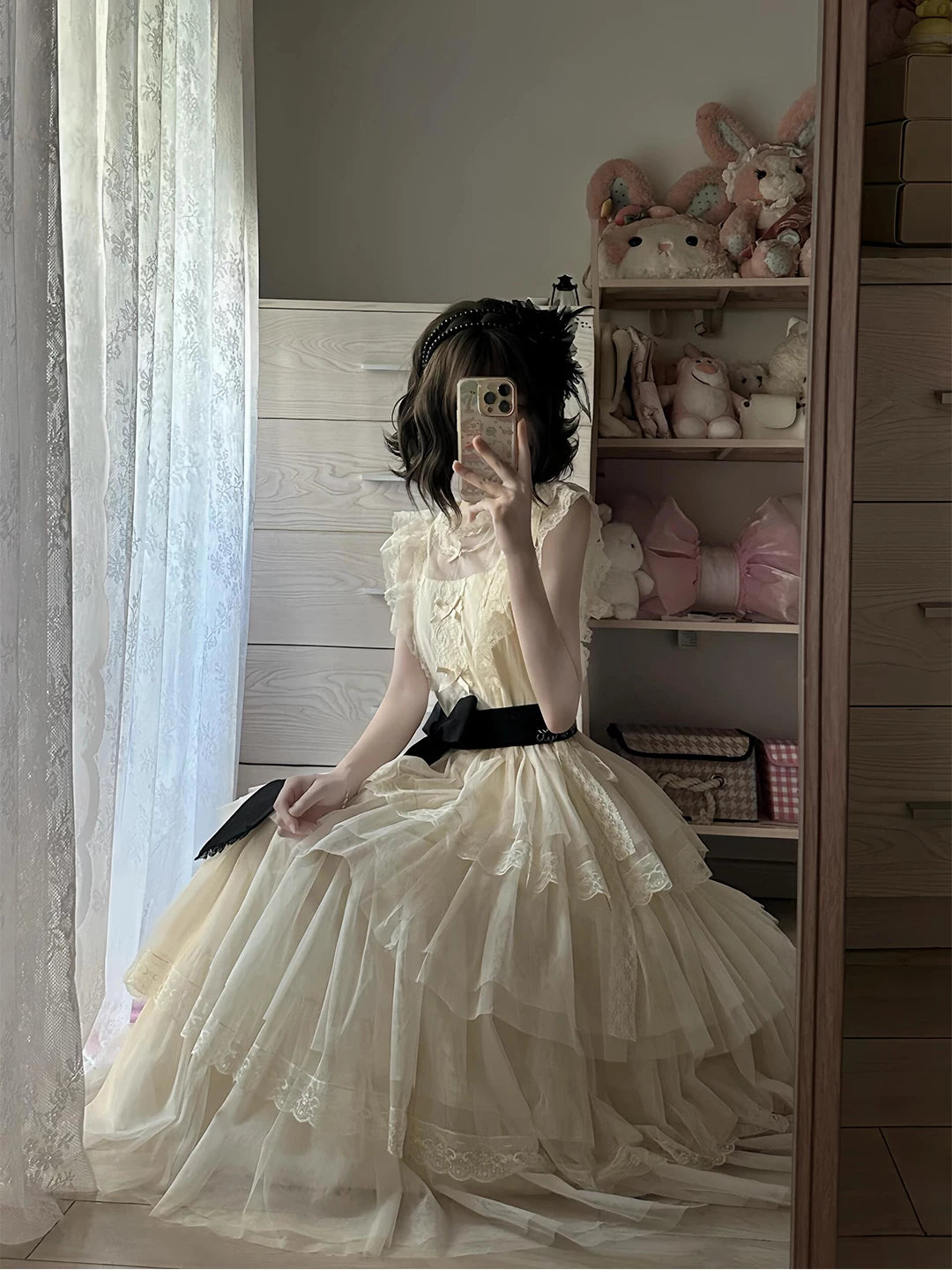 Creamy - Cream Tiered Lace - Cream OP Dress with Tiered Lace Skirt