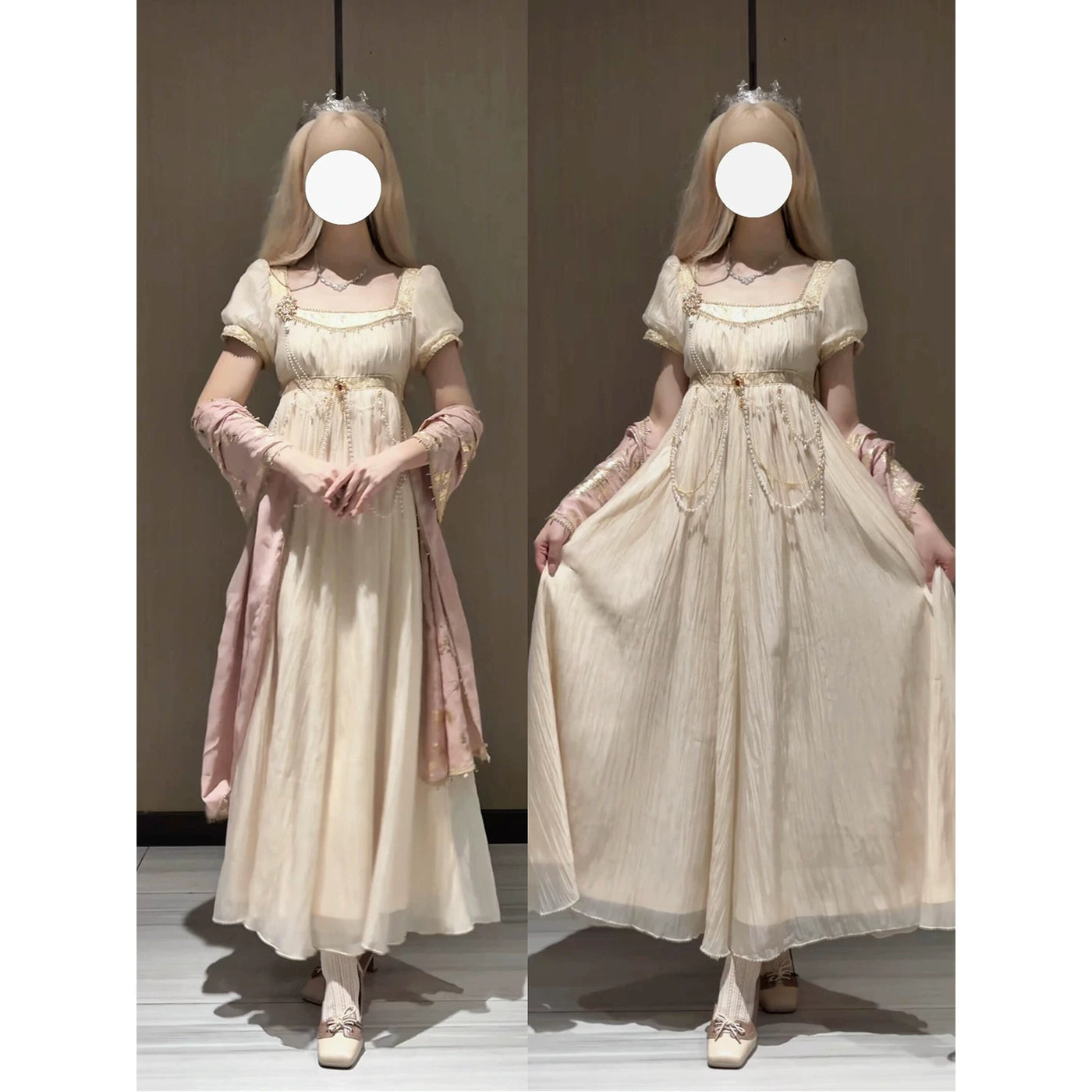 Creamy - Gilded Court Empire - Gilded Gold-Colored Lolita Dress with a Waist Chain