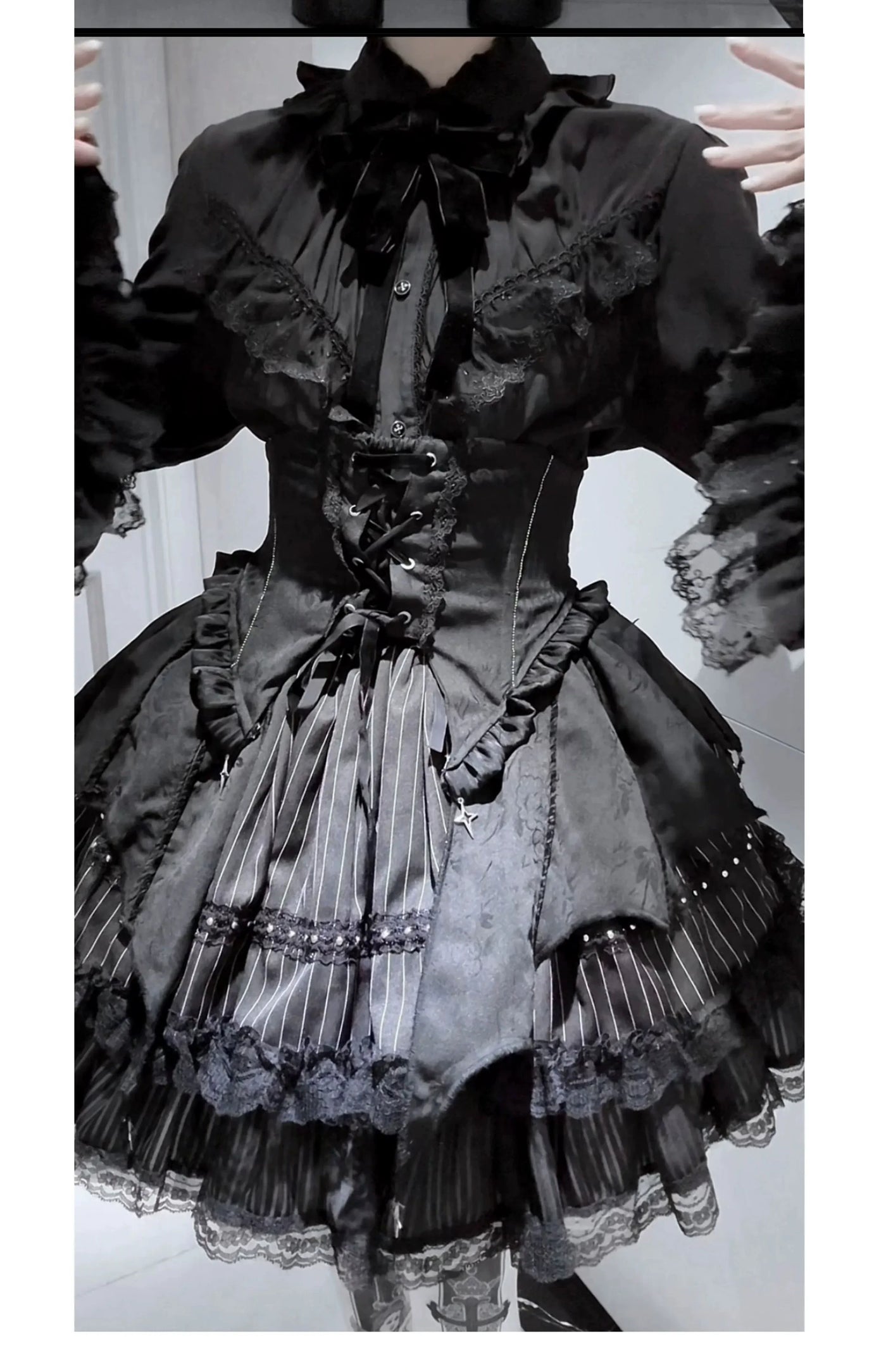 Twilight Song - Trace Bone - Black Gothic Lolita SK & Waist Cincher