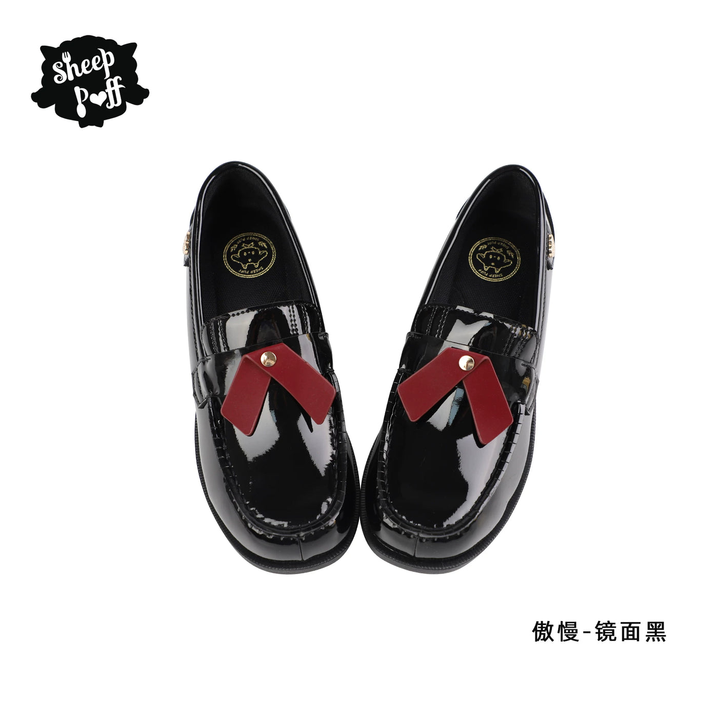 Sheep Puff Lolita shoes with a classic design, featuring a rounded toe, lace-up front, and decorative details on a white background.