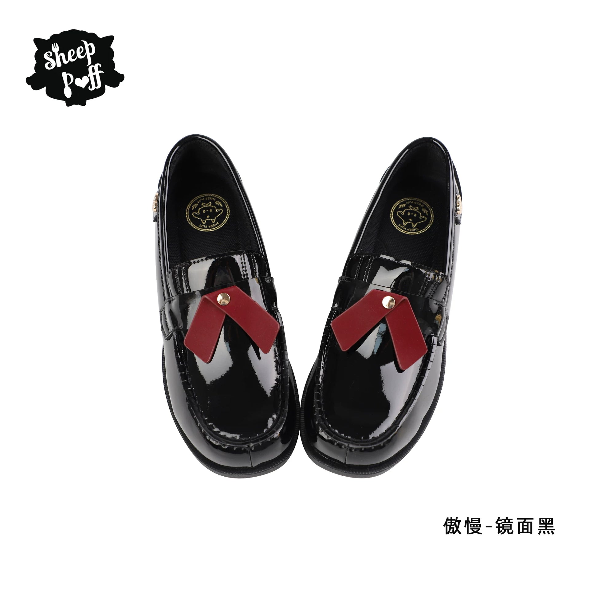 Sheep Puff Lolita shoes with a classic design, featuring a rounded toe, lace-up front, and decorative details on a white background.