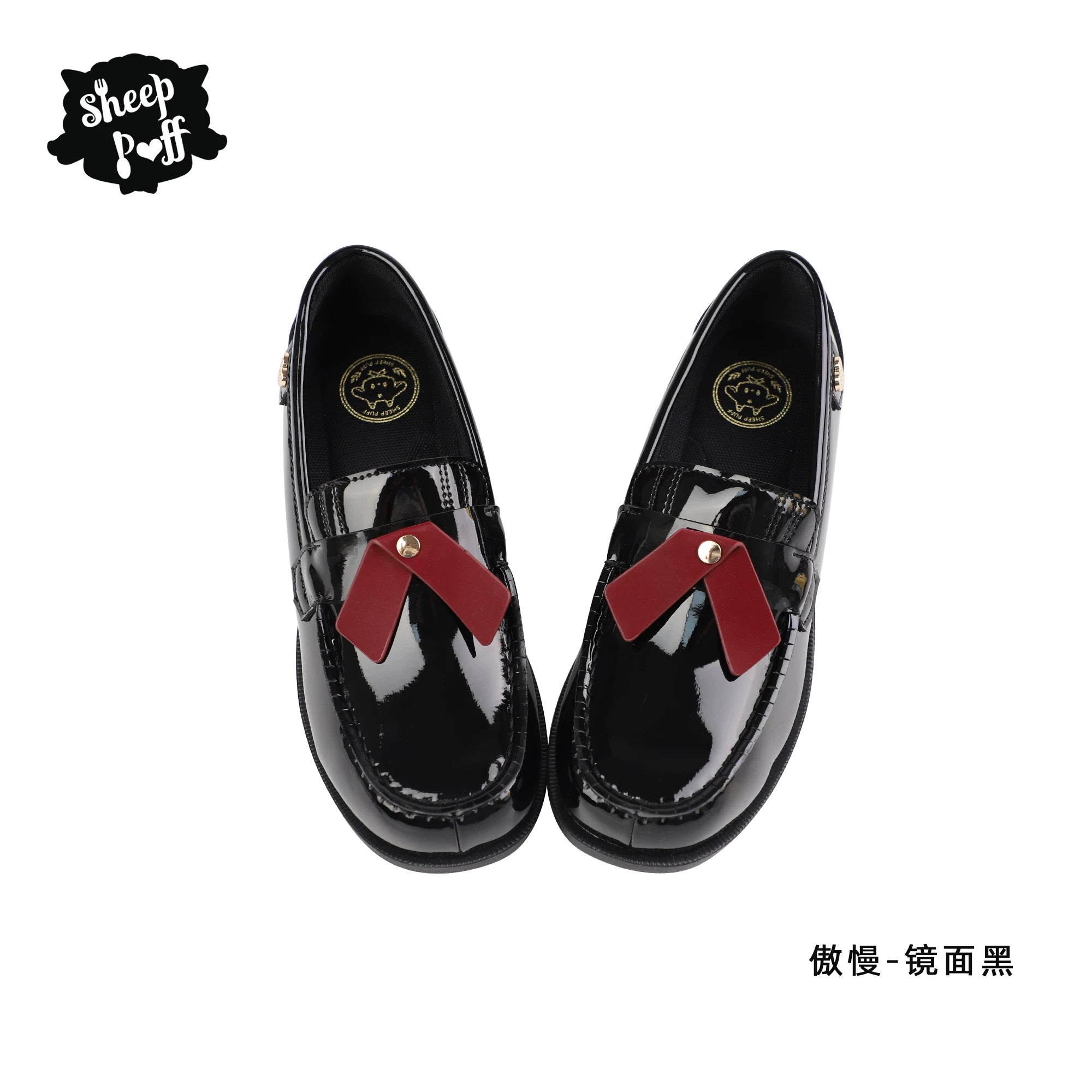 Sheep Puff Lolita shoes with a classic design, featuring a rounded toe, lace-up front, and decorative details on a white background.
