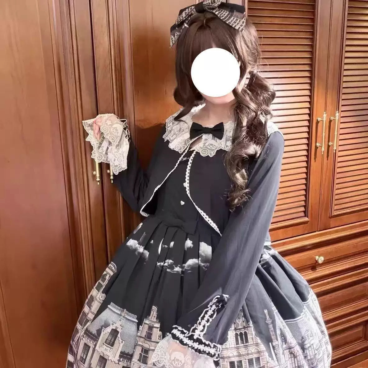 Sweetheart Dream Machine - Doll-Collar Ice-Silk Layer - White or Black Long-Sleeve Outer Layer with Lace Trim