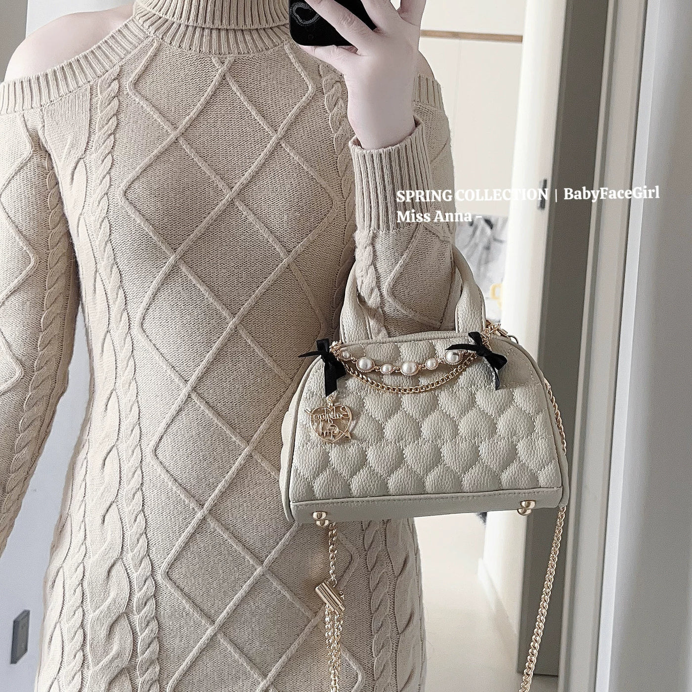 BabyFaceGirl - Miss Anna - Quilted Heart Bow Shoulder Bag