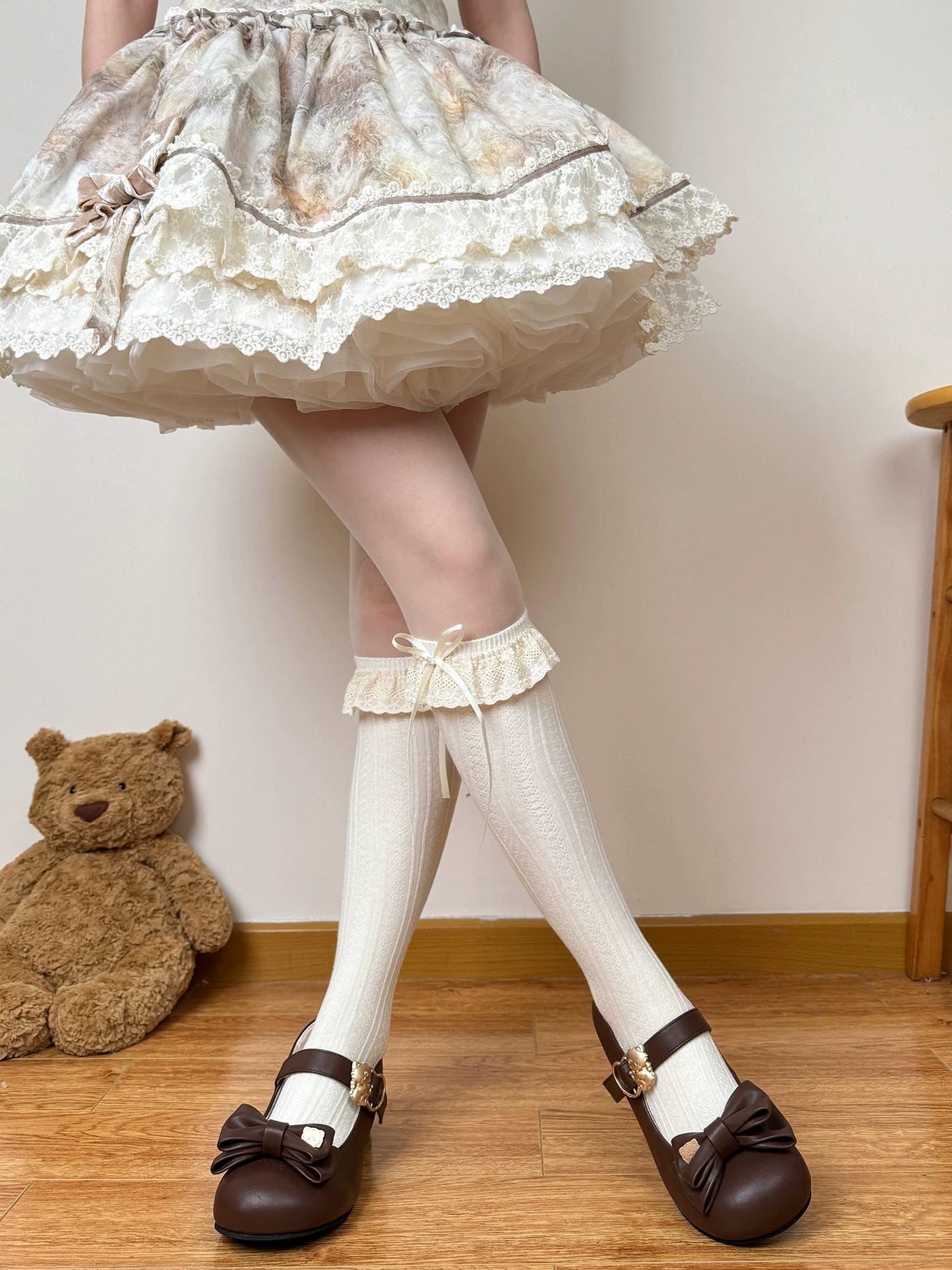 Chubby Bear Tales - Antique Doll - Calf Socks with Stacked Lace Ruffles