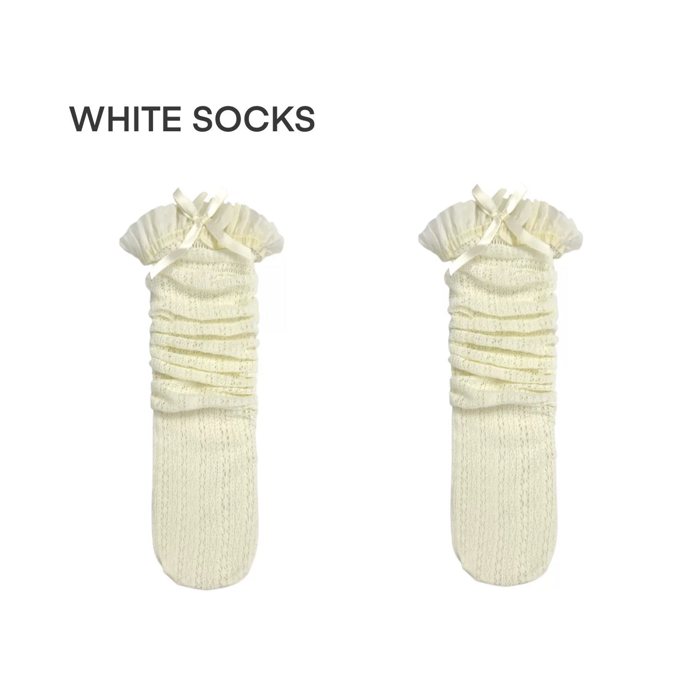 White Socks - Summer School Lace - Socks with Lace Trim and Bow Details